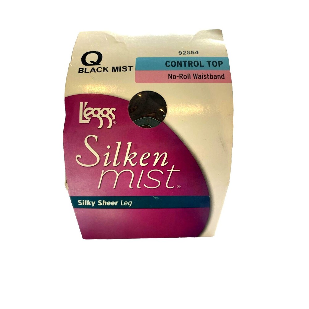 Leggs Silken Mist Black Control Top Tights Size Q/Large NWT